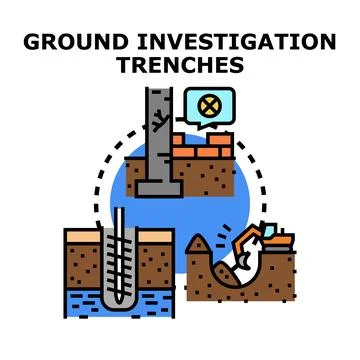Ground investigation trenches analyzing soil foundation problems Stock Illustration