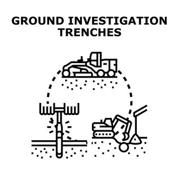 Ground investigation trenches geotechnical engineering process Stock Illustration