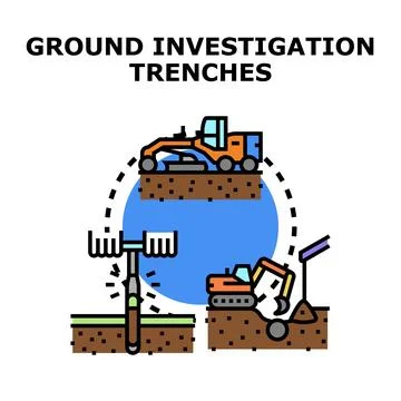 Ground investigation trenches geotechnical engineering process Stock Illustration