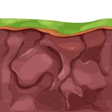Ground land underground cross section textured with stones in cartoon style Illustrazione stock