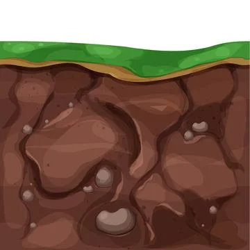 Ground land underground cross section textured with stones in cartoon style Illustrazione stock