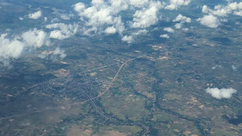 Ground landscape features clouds aerial view Stock Footage 224806738