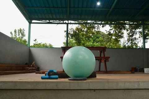 Ground Level Front View of Outdoor Shelter Fitness Tools Stock Photos