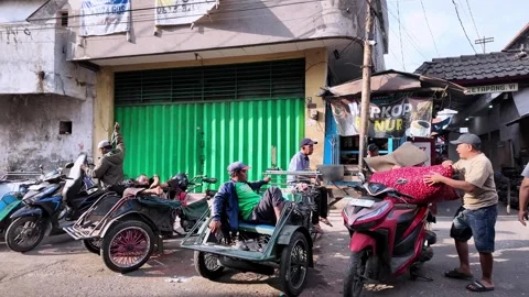 Ground Level Market Activity At Pasar Pabean Street Stock Footage 345199530