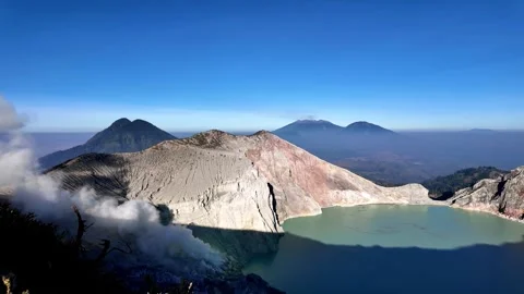 Ground Level Panoramic View Over Mount Ijen Crater Stock Footage 345136837