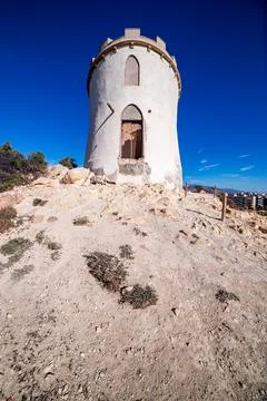 Ground-Level Perspective of La Malladeta Tower Stock Photos