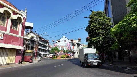 Ground Level POV Ride Through Surabaya Old Town Stock Footage 345144027