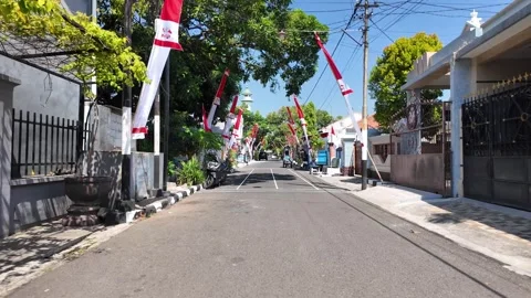Ground Level POV Street View Probolinggo Neighborhood Flags Stock Footage 345193092