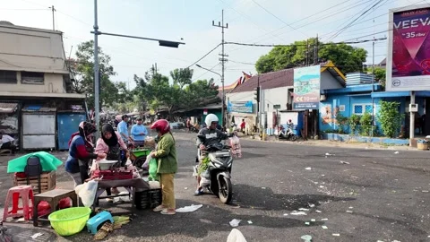 Ground Level POV View Of Busy Malang Street Market Stock Footage 345200638