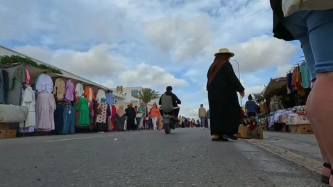 Ground level POV walking through market in Djerba, Tunisia 库存影片 280883629