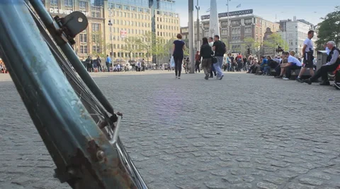 Ground Level Shot of Dam Square in Amsterdam, Netherlands Stock Footage 38566419