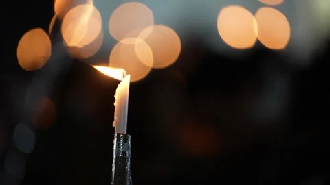 Ground Level Slow Motion Candle Flame During St Anne Festival Vigil Stock Footage 344809314
