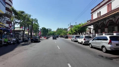 Ground Level Street View Through Surabaya Old Town Stock Footage 345144140