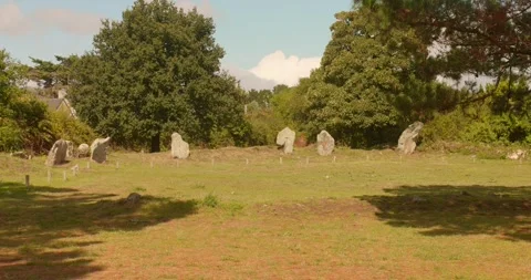 Ground Level View of Ancient Standing Stones on Ile aux Moines, Morbihan 库存影片 334674743