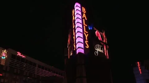 Ground Level View of the Ballys Casino Sign at Night Video stock 18964886