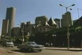 Ground level view of buildings in Financial District and road Footage
