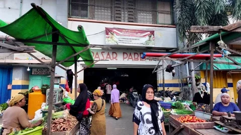 Ground Level View Busy Indonesian Street Market Entrance Stock Footage 345143927