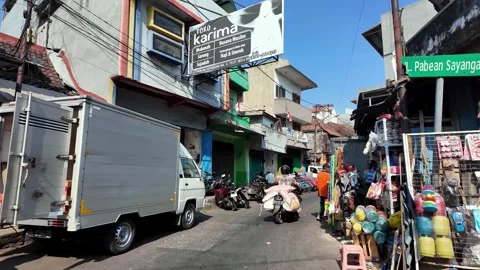 Ground Level View Busy Indonesian Market Street Scene Stock Footage 345198475