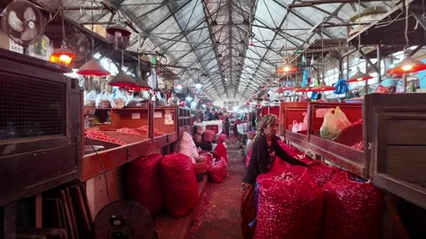 Ground Level View Inside Busy Pasar Pabean Market Stock Footage 345144233
