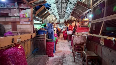 Ground Level View Inside Historic Pasar Pabean Market Stock Footage 345199452