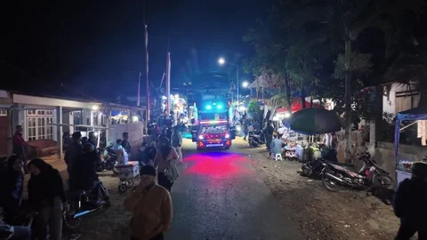 Ground Level View of Kranggan Merdeka Night Carnival Parade Stock Footage 345201598