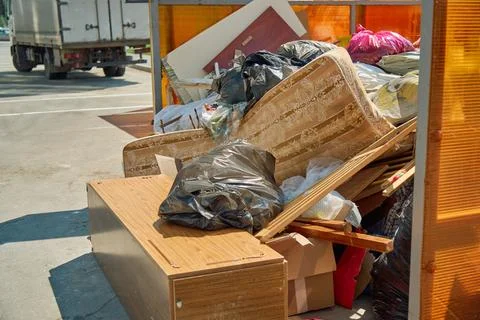 Ground Level View of Mixed Unsorted Trash and Broken Household Plastic Litter Stock Photos