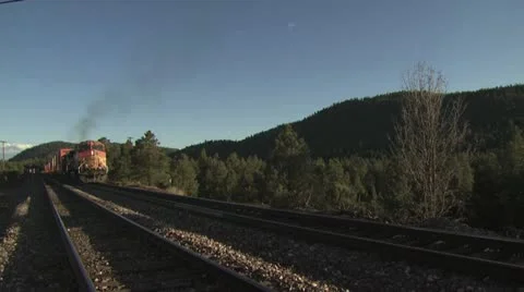 Ground Level View Of An Oncoming Freight Train Video stock 19048536