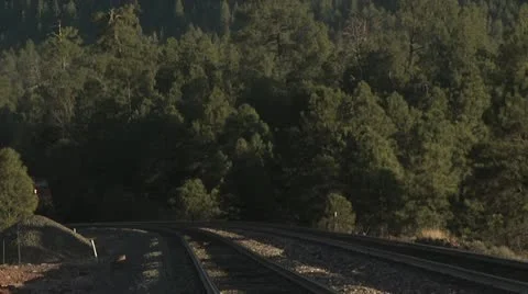 Ground Level View Of An Oncoming Freight Train 2 Video stock 19048716
