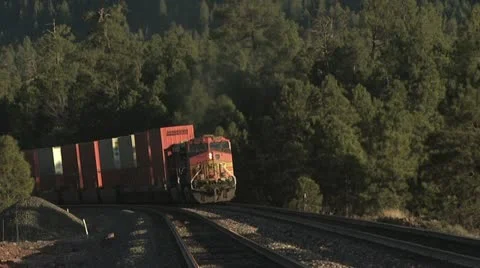 Ground Level View Of An Oncoming Freight Train 3 Video stock 19049146