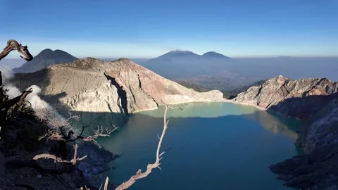 Ground Level View Over Ijen Volcanic Crater Lake Stock Footage 345136739