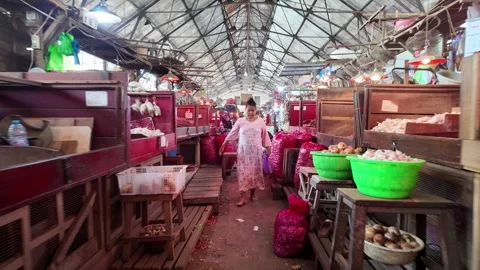 Ground Level View Of Pasar Pabean Onion Market Stock Footage 345144402