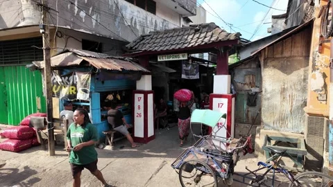 Ground Level View Of Pasar Pabean Market Entrance Stock Footage 345145424