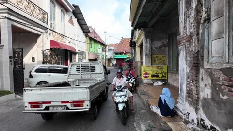 Ground Level View Pasar Pabean Traditional Market Street Stock Footage 345199652