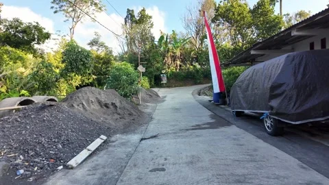 Ground Level View Quiet Indonesian Village Street Scene Видео 345153920