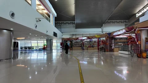 Ground Level View Surabaya Juanda Airport Retail Concourse Stock Footage 345160269