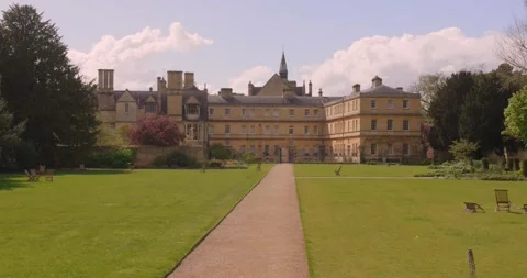 Ground Level View of Trinity College Historic Buildings and Lawn in Oxford Stock Footage 337726117