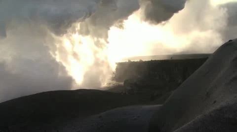 Ground Level View of Volcanic Landscape and Erupting Steam Cloud 스톡 동영상 19288270
