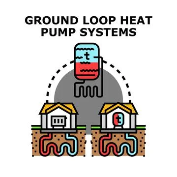 Ground loop heat pump system supplying houses with renewable energy Illustrazione stock
