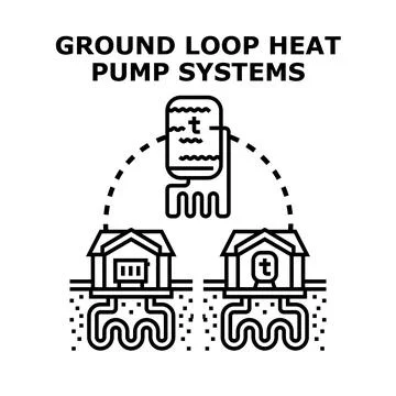 Ground loop heat pump system supplying houses with renewable energy Illustrazione stock