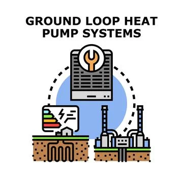 Ground loop heat pump systems utilizing geothermal energy Illustrazione stock