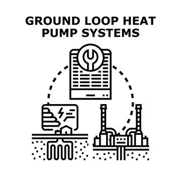Ground loop heat pump systems utilizing geothermal energy Illustrazione stock