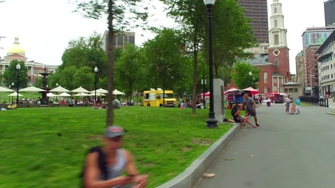 Ground motion footage Boston Common Park 4k Stock Footage