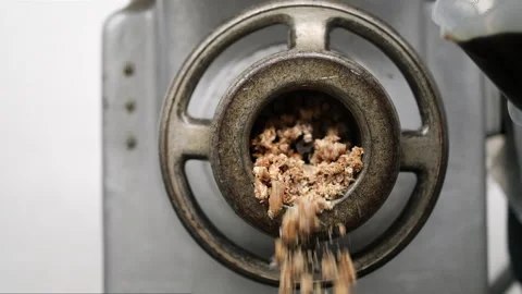 Ground nuts and dates eject from extruder, mix with syrup in facility Stock Footage 305134435