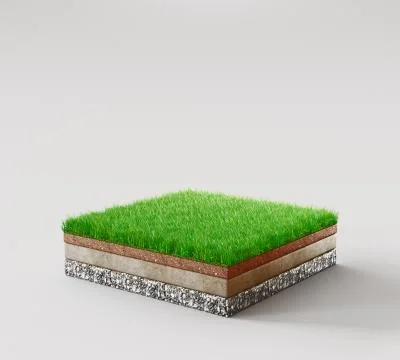 Ground or soil layers. Perspective empty space of green grass square isolated on Stock Illustration