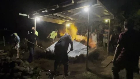 In-Ground Oven Has Minor Implosion, Haiku, Maui, Hawaii, USA - 25 Nov 2021 Video stock 205410808