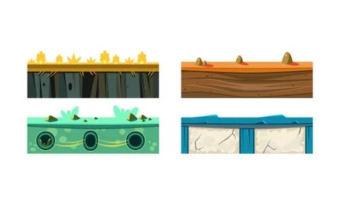 Ground platforms for mobile game user interface set, fantasy textures, element Illustrazione stock