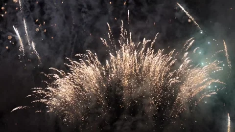 Ground Pyrotechnics Display with Sparks and Smoke at Night Stock Footage 344934514
