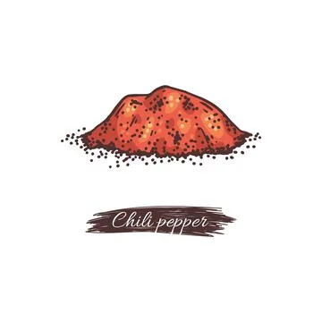Ground red chilli pepper and inscription engraving vector illustration isolated. Stock Illustration