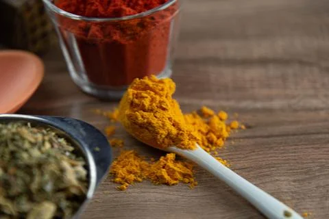 Ground red culinary condiment made from annatto (Bixa orellana) Stock Photos