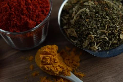 Ground red culinary condiment made from annatto (Bixa orellana) Stock Photos